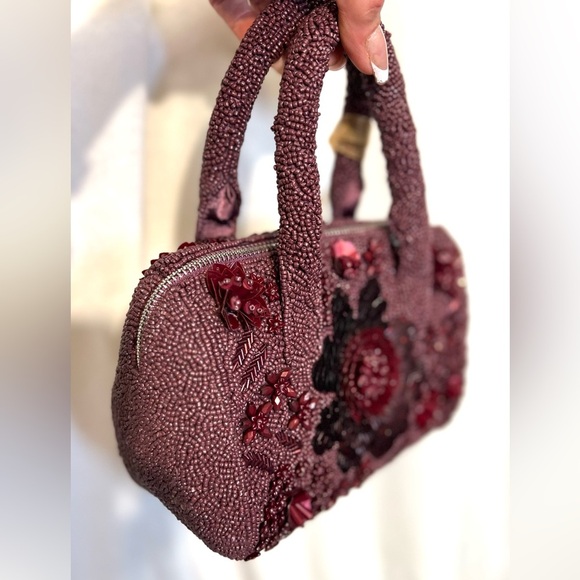 🖤🖤MADE IN INDIA GORGEOUS WINE/BURGUNDY  HANDCRAFTED BEADED BAG🖤🖤NWT - Picture 11 of 14